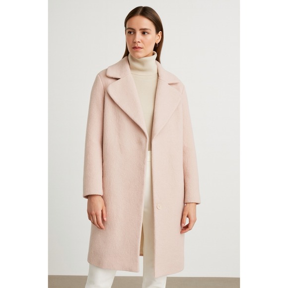 Maje Jackets & Blazers - Maje Paris 36/4 Pink Wool Coat Boucle Long Jacket Minimalist Soft Blush Lined